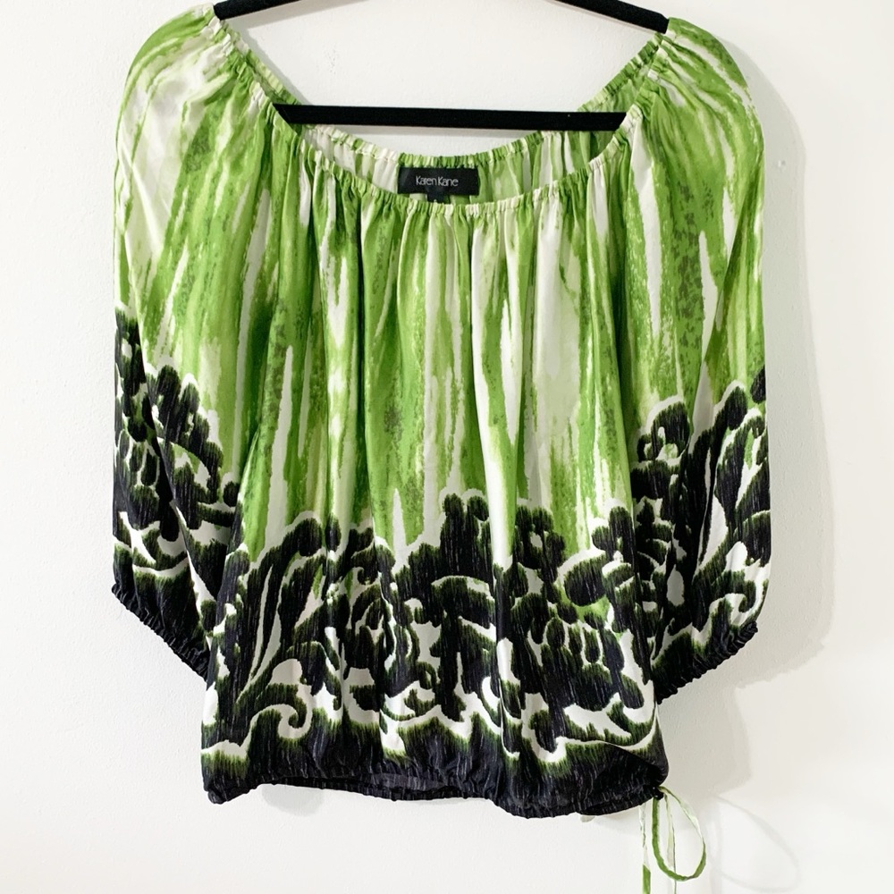 Karen Kane Silk Peasant Style Off the Shoulder Blouse Tie at Hem Summer Garden